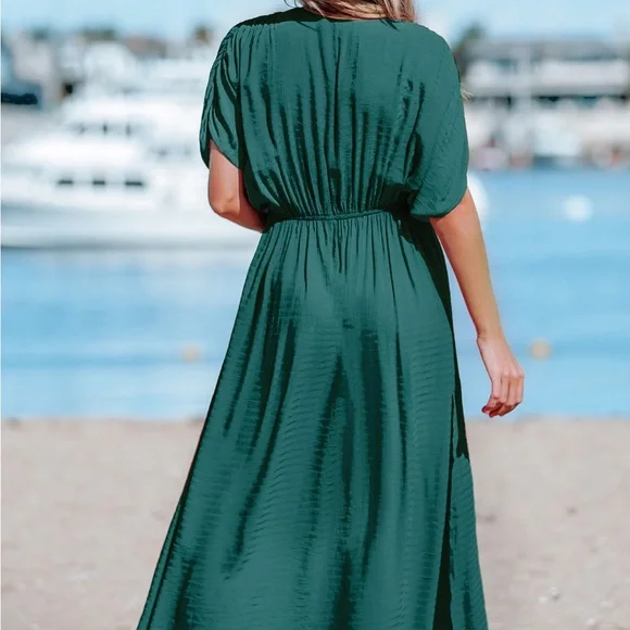 Cupshe Green Wrap Maxi Dress with Slit and V-neck - Picture 2 of 3